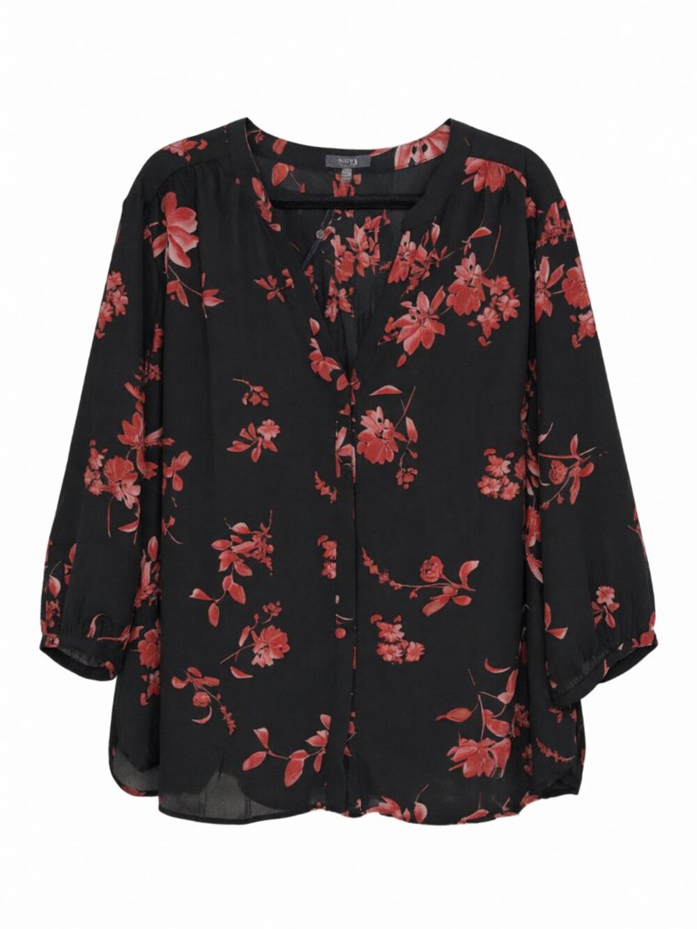 NYDJ Black Red Women's Floral Blouse Women 1X Black/Red